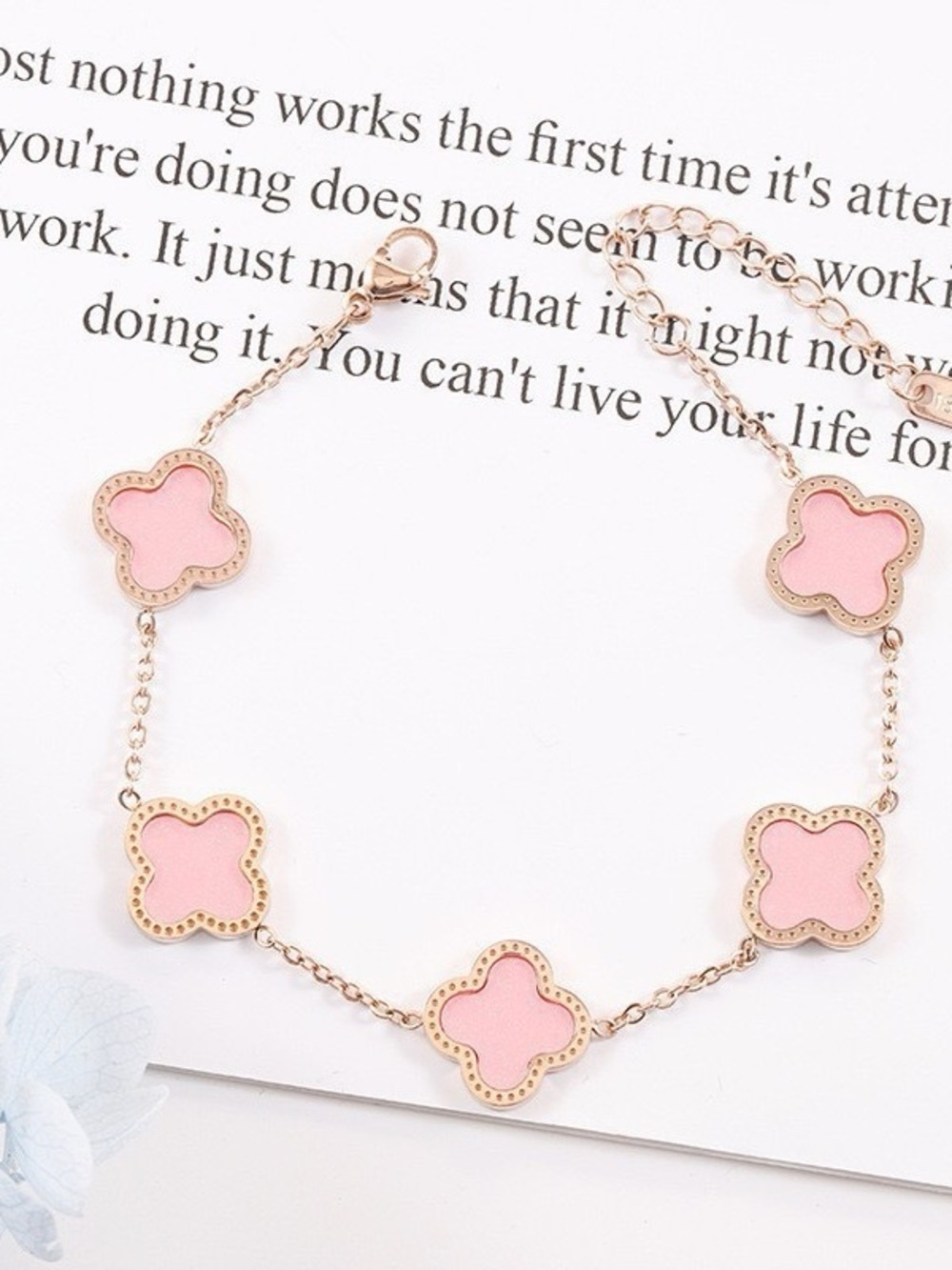 Pink Clover-Link Gold Chain Bracelet - Women Jewelry - Picture 5 of 8